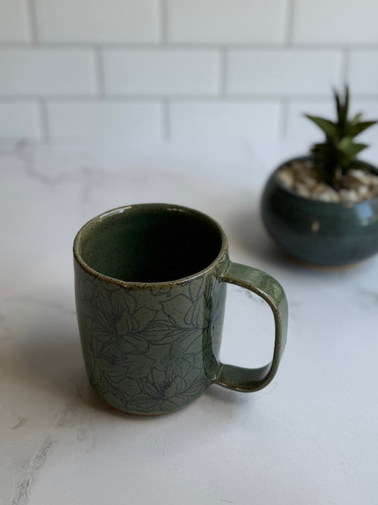 Speckled flower mug- translucent green